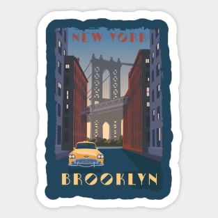 Brooklyn Bridge New York City Vintagw Travel Poster Design Gifts Sticker